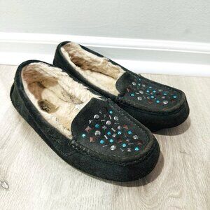 UGG Ansley Stud II Women's Moc Slippers Size 8 Gray Suede Sheepskin Slip On